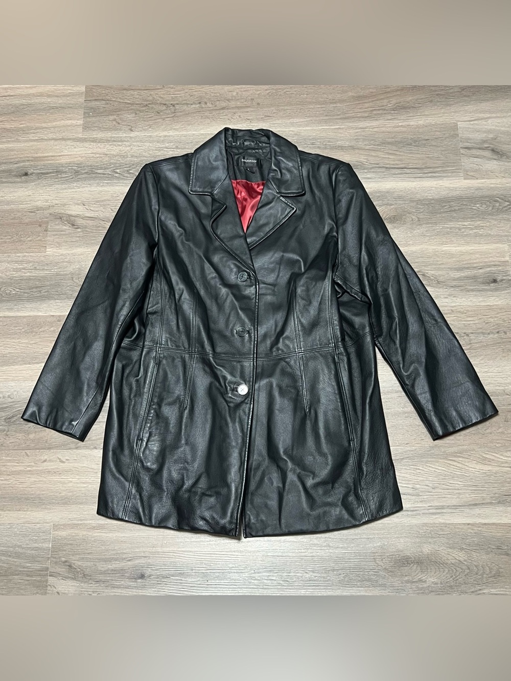 Colebrook Classics Women 1X 100% Leather Button Up Jacket Black Lined Collar VTG